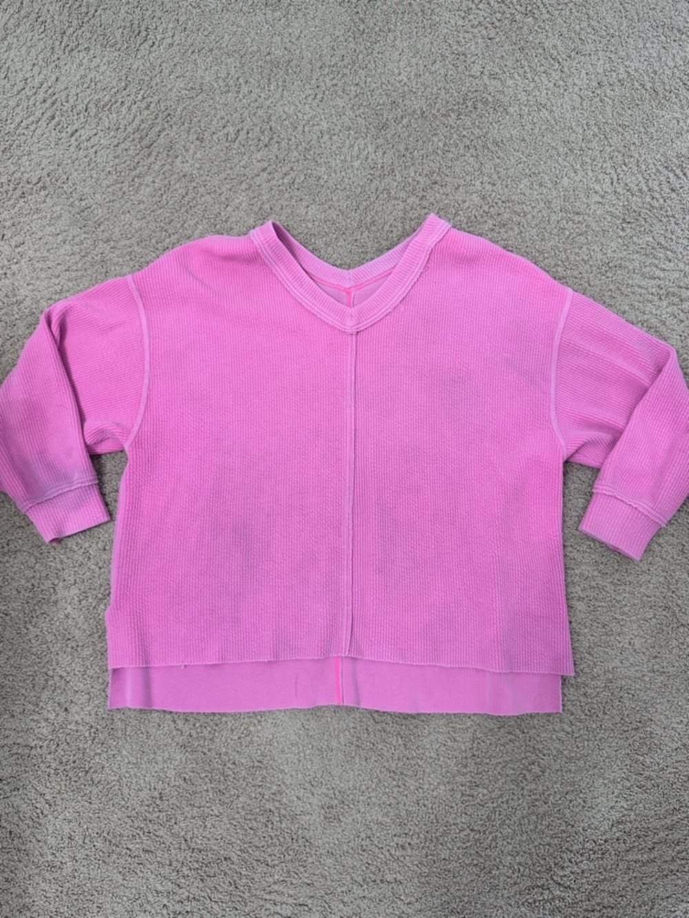 American Eagle Outfitters Pink Waffle-Knit V-Neck Layered Sweatshirt